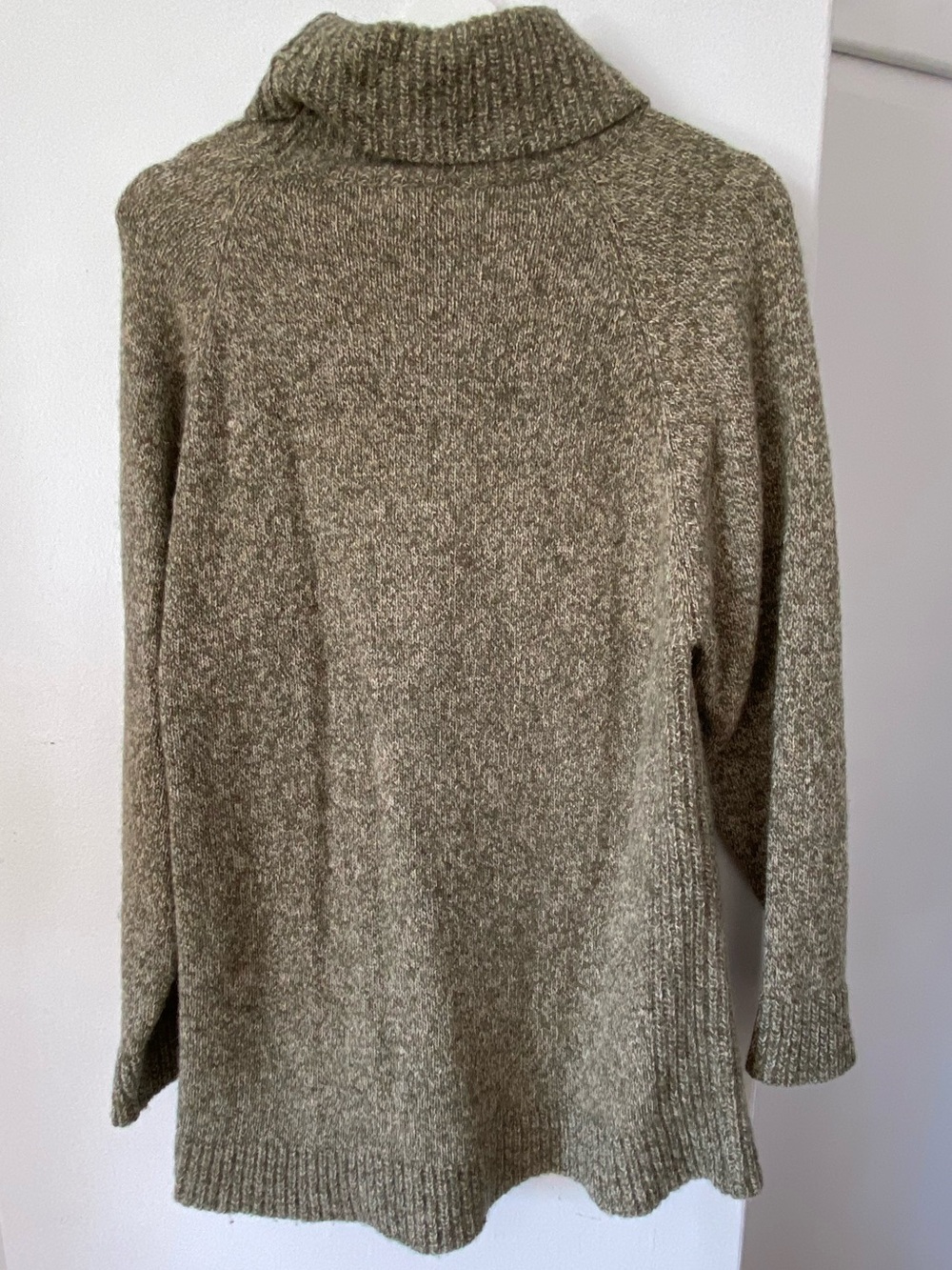 Vintage 90s Turtle Neck Relaxed Knit Sweater Dress Olive Green Wool & Silk